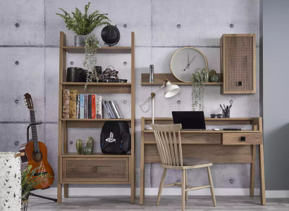 Kinderschreibtisch Schreibtisch Bücherregal Holz Braun Set 3tlg Regal